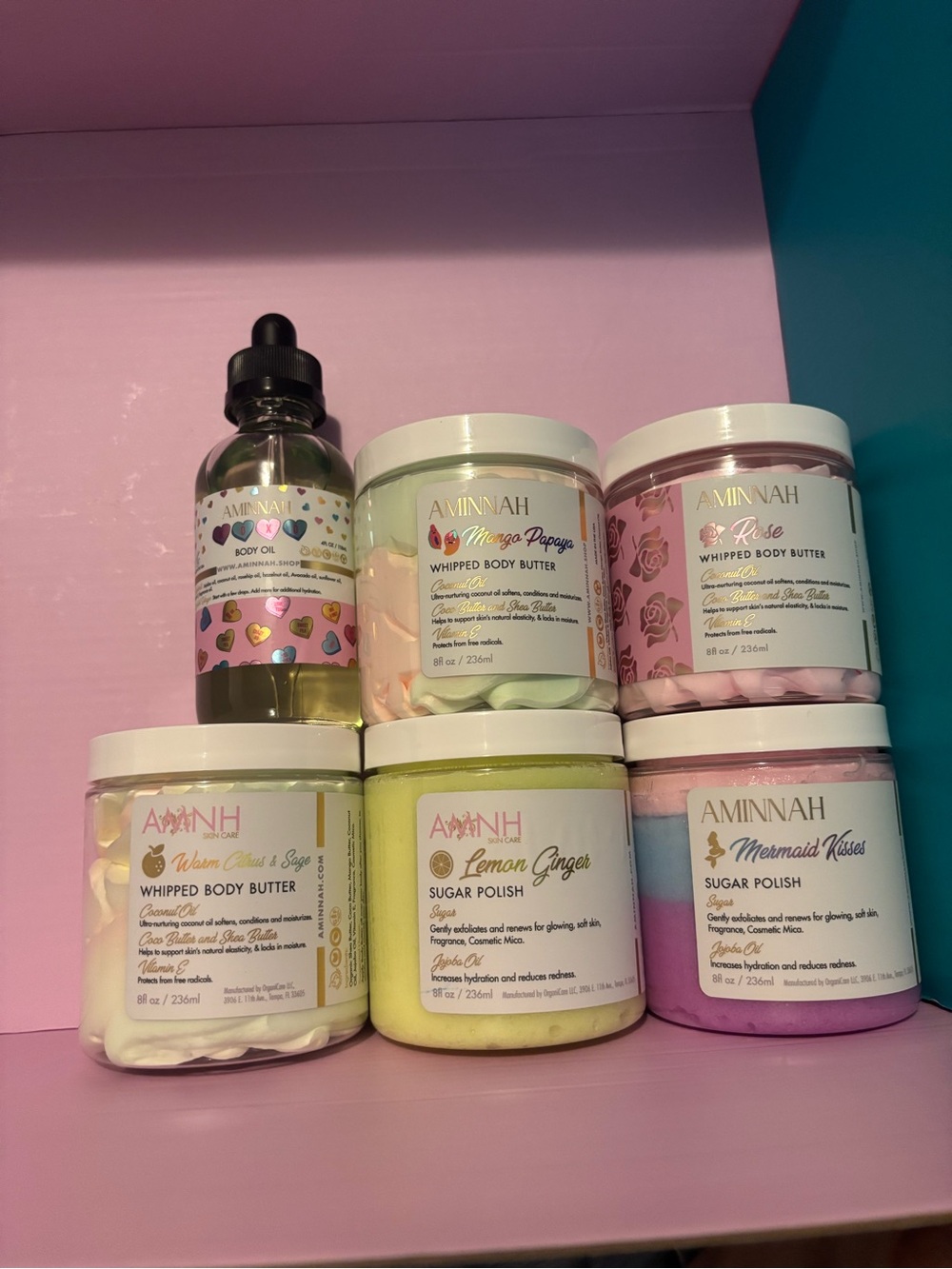 AMINNAH Pink & Pastel Whipped Body Butters & Sugar Polishes - Hydrating Blend
